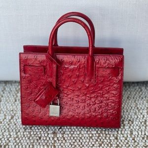 Saint Laurent Sac De Jour Nano in Red Ostrich